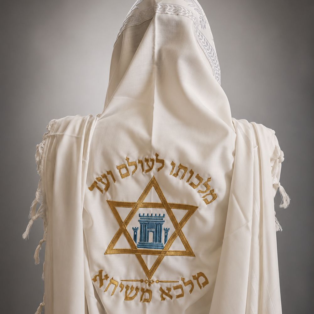 טלית דגם מלכא רקומה – עיצוב יוקרתי בהשראת ירושלים