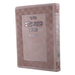 חזית סידור כוונת הלב לבת ישראל דגם קוביות בצבע ורוד עתיק רך, עם כריכת דמוי עור פלקסי גמישה ונעימה למגע, המעוטרת בטקסטורת קוביות אופנתית והטבעת כסף מנצנצת.