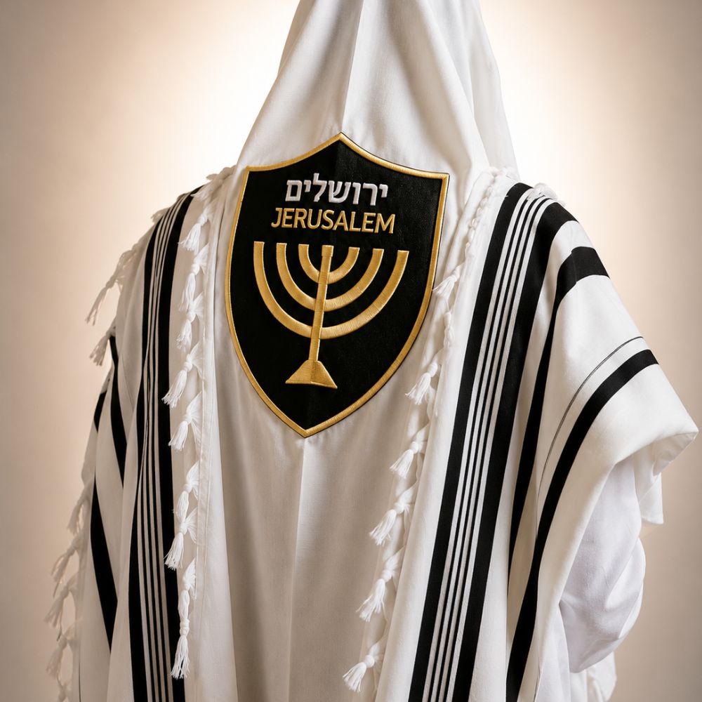 טלית דגם ירושלים – סמל המנורה – תמונה 4