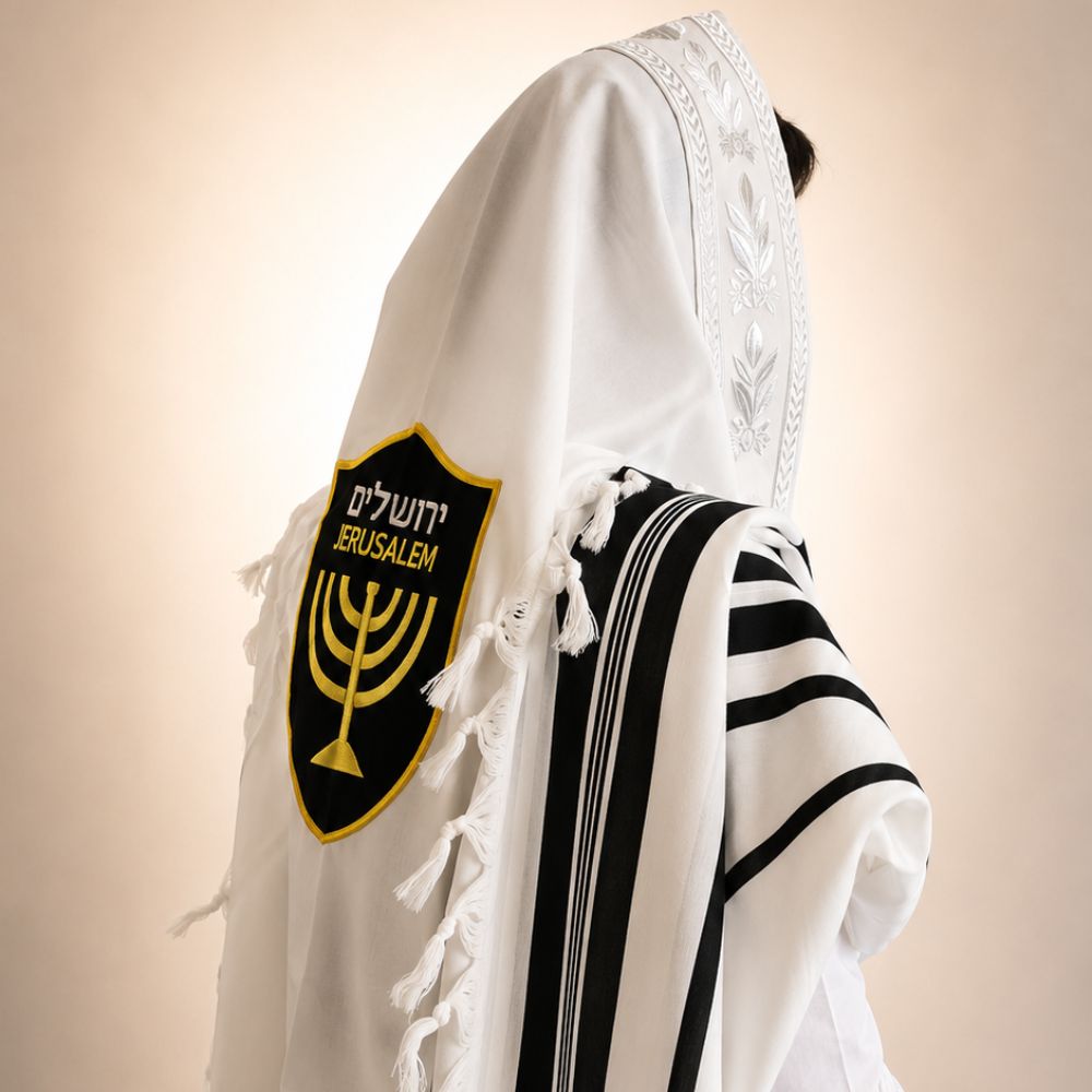 טלית דגם ירושלים – סמל המנורה – תמונה 2